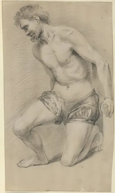 Knielende man met baard in lendendoek
