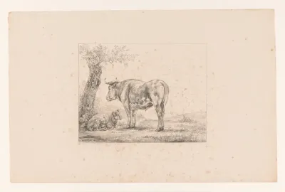 Koe en een ram in een landschap