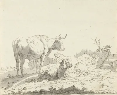 Koe en schapen in een weide