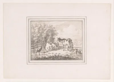 Koe wordt gemolken in een landschap