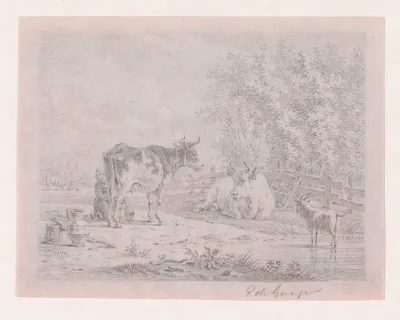 Koe wordt gemolken in een landschap