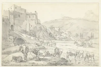Koeien voor de Porta Sant'Angelo te Tivoli
