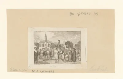 Koets arriveert op het dorpsplein
