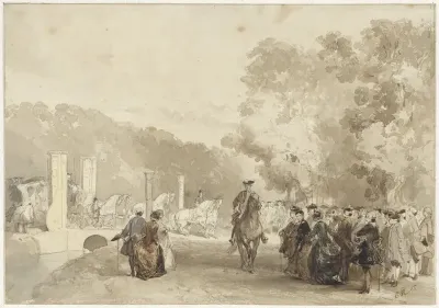 Koets van de Prins, die van de oprijlaan van Huis ten Bosch rijdt