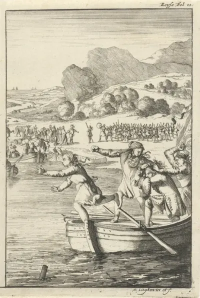 Kok van Marie-Catherine d'Aulnoy ruziet op een roeiboot met enkele meisjes uit Biskaje