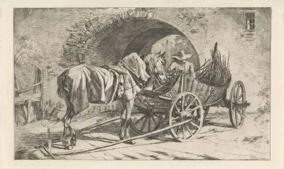 Kolenwagen bij een poort