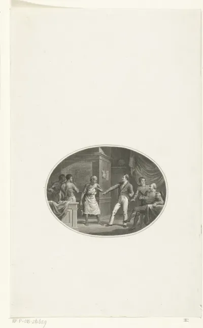 Kolonisten in gesprek met bewoners van West Australië of Nieuw Holland en opmaak van tekst voor titelpagina