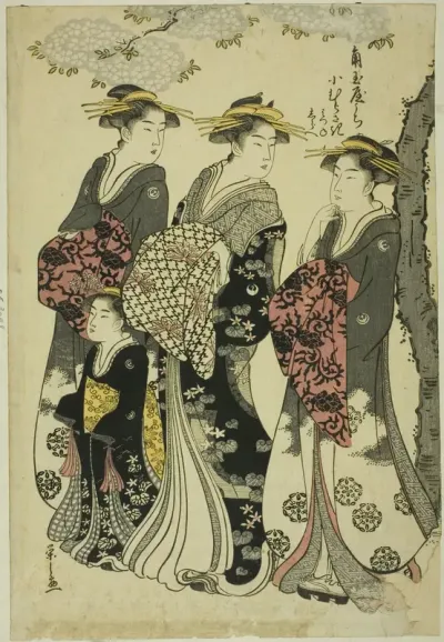 Komurasaki of the Kadotamaya with Attendants Hatsune and Shirabe