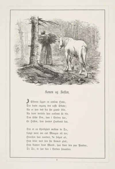 Konen og Hesten. Illustration til H.V. Kaalund, "Fabler for Børn"