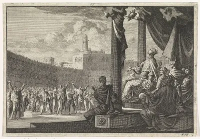 Koning Agrippa ziet een uil boven zijn troon