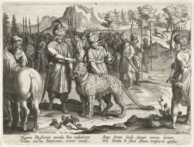 Koning Arsaces tracht een luipaard te temmen