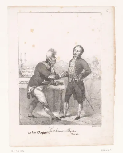 Koning George IV en Gioacchino Antonio Rossini schudden elkaar de hand in Brighton