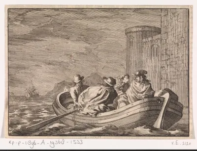 Koning Jacobus II ontvlucht bij nacht in een roeiboot, 1688