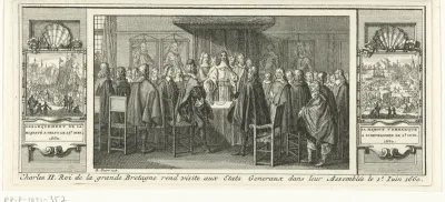 Koning Karel II van Engeland spreekt de leden van de Staten-Generaal toe, 1660