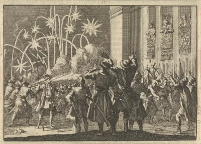 Koning Ladislas VI van Polen raakt gewond terwijl hij vanuit zijn paleis een vuurwerk aanschouwt, 1636