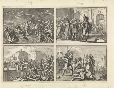 Koning Lodewijk XIII nabij Narbonne met zijn stoet overvallen door hoog water en hevig onweer, 1632 / Op bevel van koning Lodewijk XIII worden hertog Karel van Lotharingen en zijn vrouw gevangen genomen, 1633 / Brug te Parijs stort in tijdens een pro