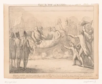 Koning Lodewijk XVIII van Frankrijk brengt een bezoek aan Les Invalides