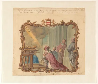 Koning Salomo in gebed tot God (Kon. I, vs. 8).