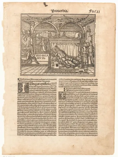 Koning Salomon in bed en aan een schrijftafel
