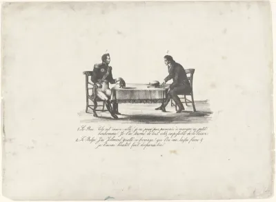 Koning Willem I en een Belg aan tafel, 1830