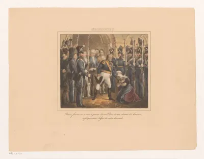 Koning Willem I met een knielende vrouw, 1829