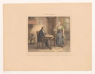 Koning Willem I schrijft een request voor een vrouw, 1829