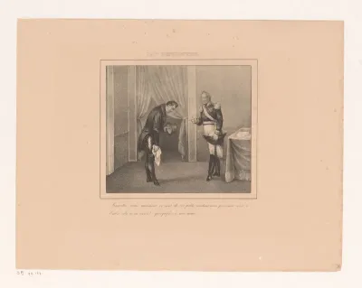 Koning Willem I stelt een man met gescheurde broek gerust