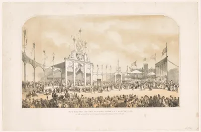 Koning Willem III legt de eerste steen voor het monument ter herinnering aan de bevrijding van de Fransen