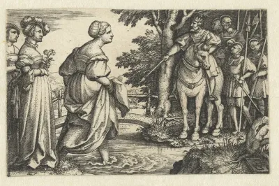 Koningin van Seba vereert hout van brug