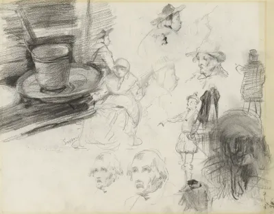 Kop, schoteltje en figuren (recto)