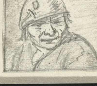 Kop van een boer met een pijp in de muts