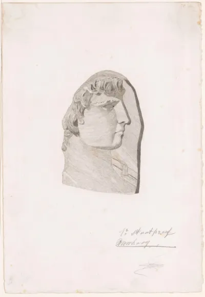 Kop van een man, fragment van een beeldhouwwerk