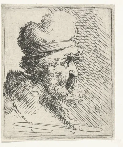 Kop van een man met baard en muts