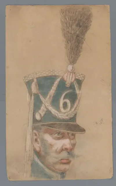Kop van man uit Regiment Huzaren van Boreel