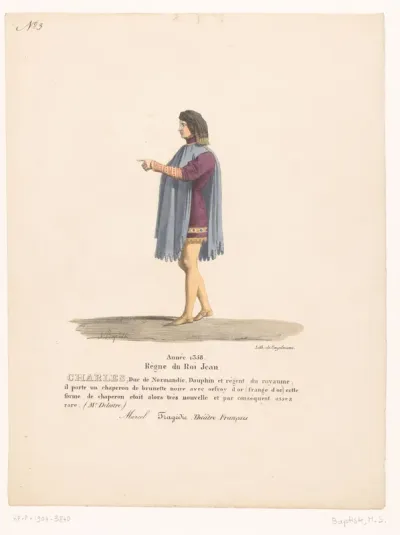 Kostuum van de dauphin Karel van Valois uit de tragedie Marcel