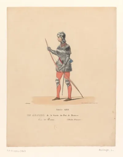 Kostuum van een boogschutter van de Franse koning uit het drama Louis XI à Péronne