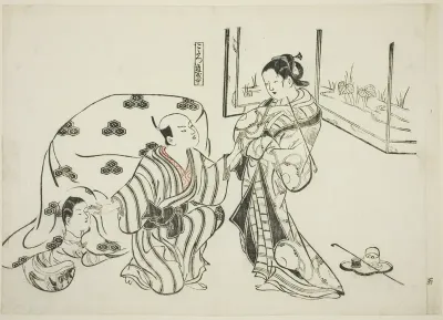 Kotatsu Dojoji, no. 5 from a series of 12 prints depicting parodies of plays