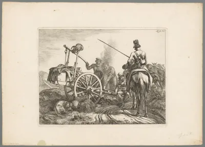 Kozakken te paard en een smid bij een trekkar