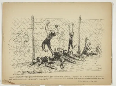 Krijgsgevangen Boeren achter een hek