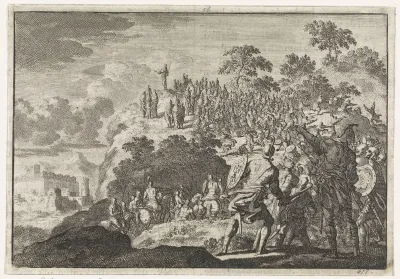 Krijgslieden van stadhouder Felix vallen een volksmenigte op de Olijfberg aan