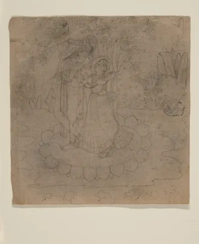 Krishna and Radha Standing on a Lotus