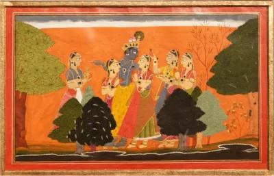 Krishna dallying with cowherd maidens