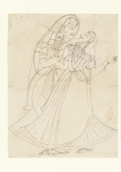 Krishna (dressed as a woman) Embracing Radha