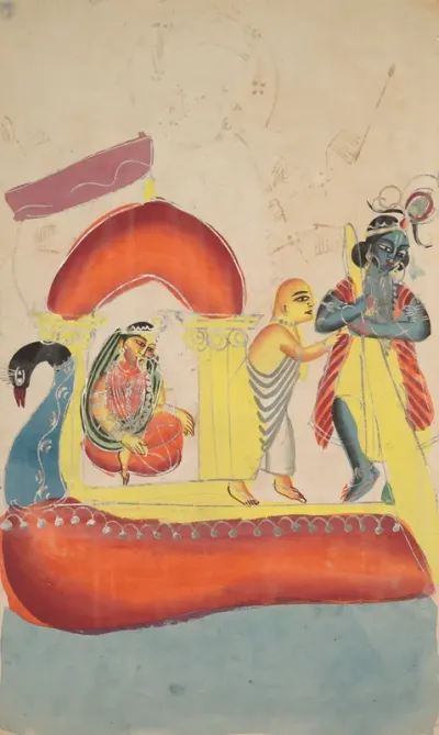 Krishna Ferrying Radha Across the Yamuna River (recto)