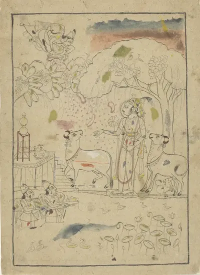 Krishna met koeien van linga-altaar