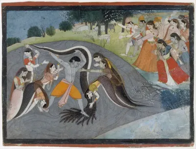 Krishna Subduing Kaliya, the Snake Demon: Folio from a Bhagavata Purana Series