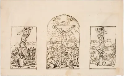 Kristus ristillä kolmen ryövärin ympäröimänä, triptyykki