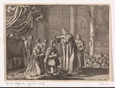 Kroning van Willem III en Maria II Stuart door de aartsbisschop van Canterbury, 1689