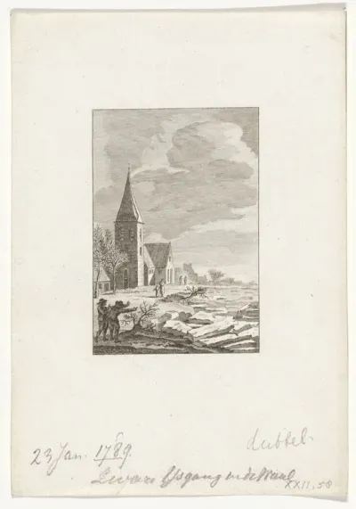Kruiend ijs aan de Waal, 1789