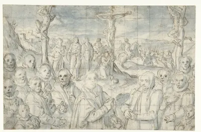 Kruisiging met een stichter en zijn familie
